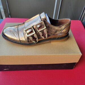 Kelsi Dagger Brooklyn, Gold Metallic Boyfriend Loafers 0.9" Low Heel Size 8